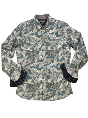 Ted Baker Ramseys Button Down Shirt 4 Large L Leaf Design